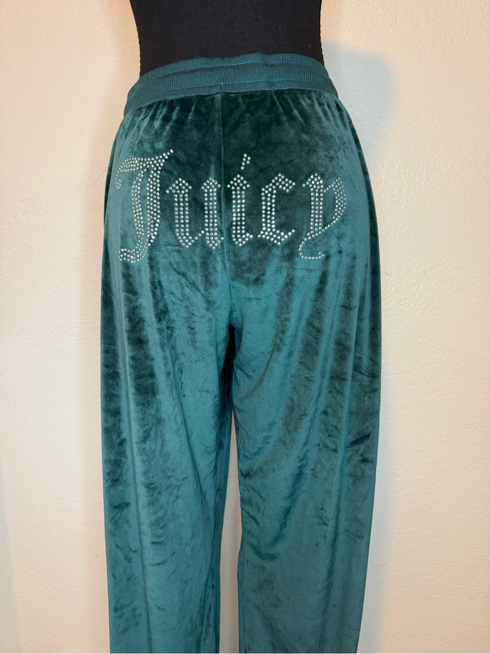 Juicy Couture Teal Velour Wide Leg Pants with Rhinestone Juicy Logo